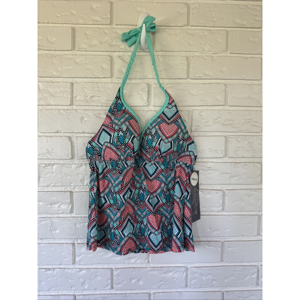 NWT Aqua Couture Size S Geometric Halter Built In Push Up Bra Swim Tankini